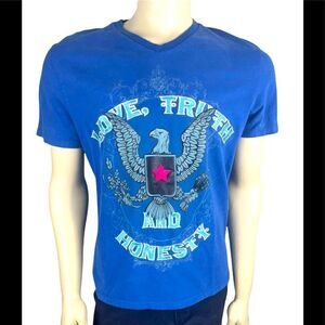 Blue Ted Baker S/S V-neck with Eagle Crest and Embroidered Star & Message Size 5